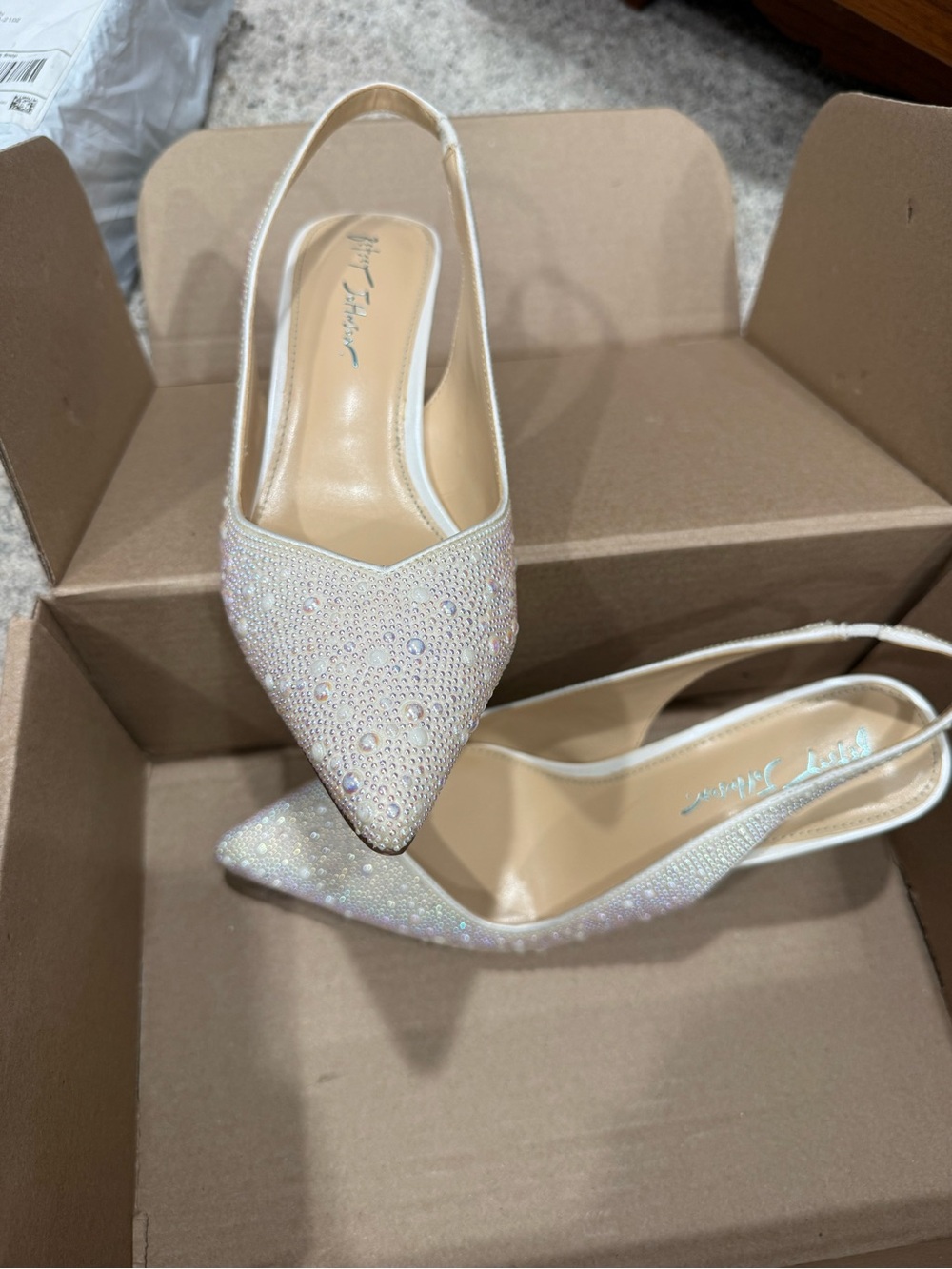 Betsey Johnson Embellished Ivory Slingback Pointed Toe Pumps